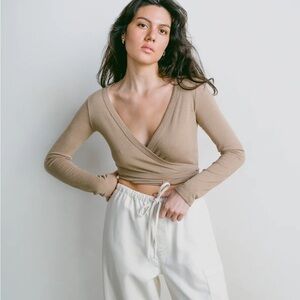 OZMA Tan Wrap Blouse